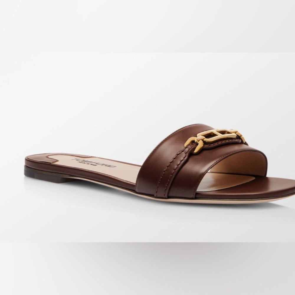 Brand New With Box Tom Ford Brown Leather Sandals With Gold Detail